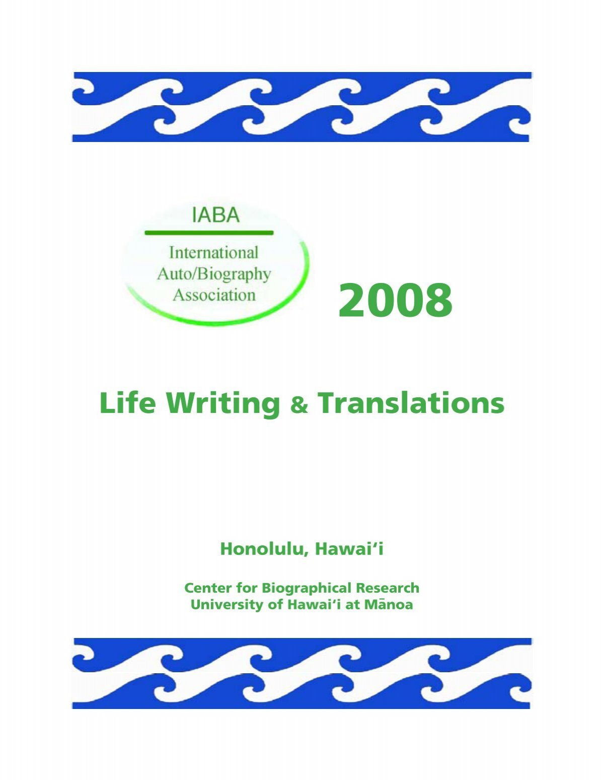 Life Writing & Translations - Department of English