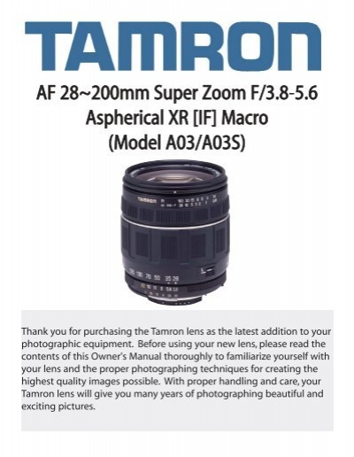 AF 28~200mm Super Zoom F/3.8-5.6 Aspherical XR [IF - Tamron