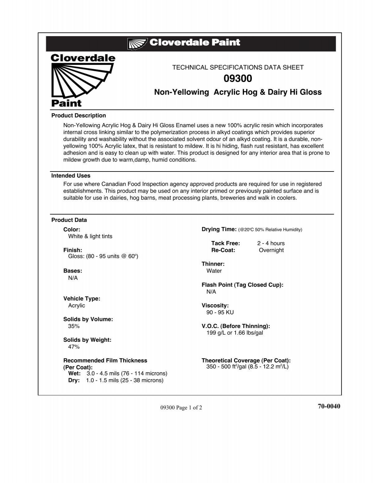 View Technical  Data  Sheet  PDF 70 0040 Cloverdale Paint 