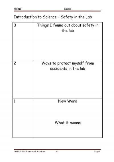 Science Revision Homework Worksheet 1 - Working in a Lab - PDST