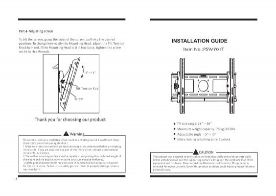 Instruction Manual for the "26inch-50inch tilting mount  - Loctek
