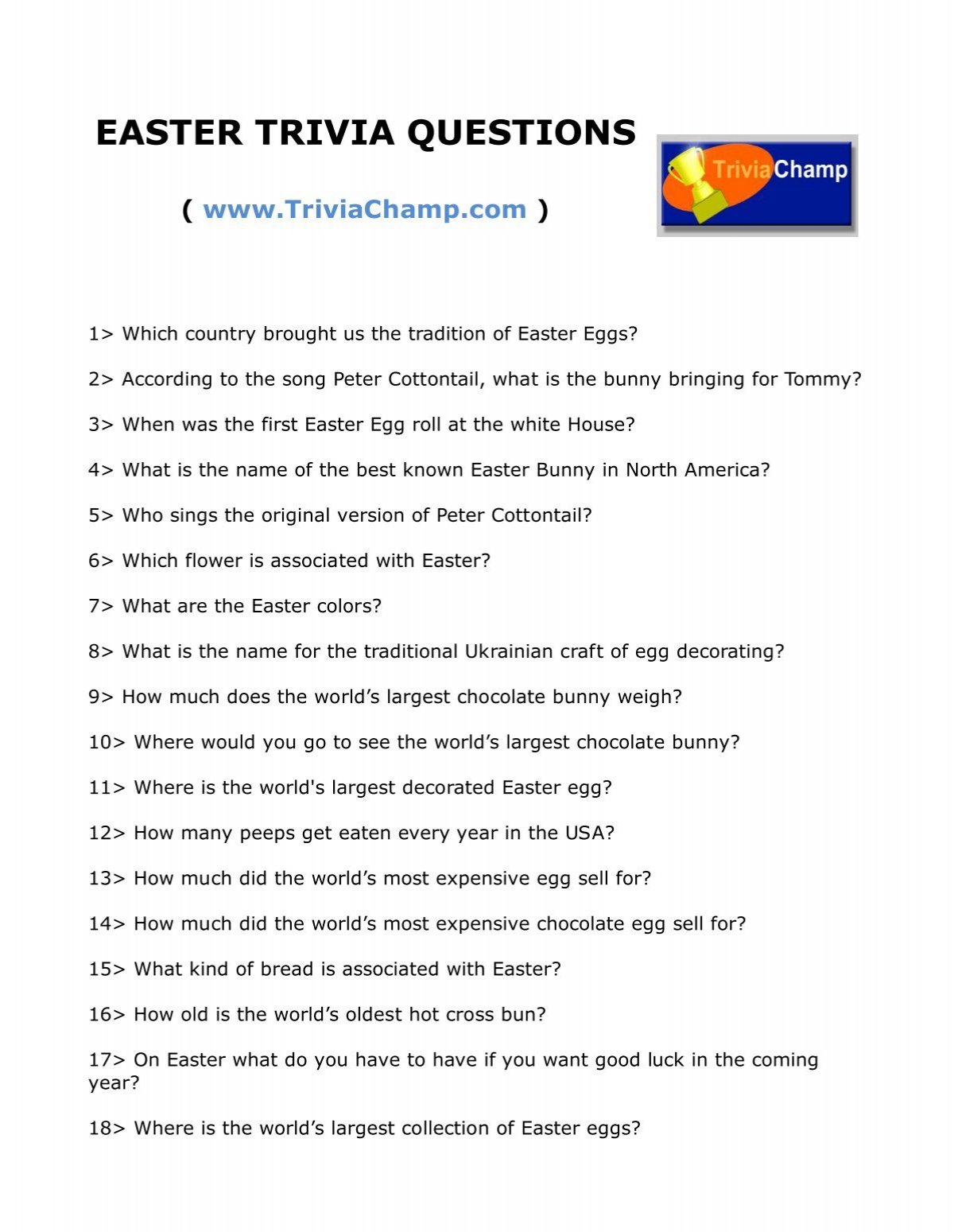 Easter Trivia Questions Trivia Champ