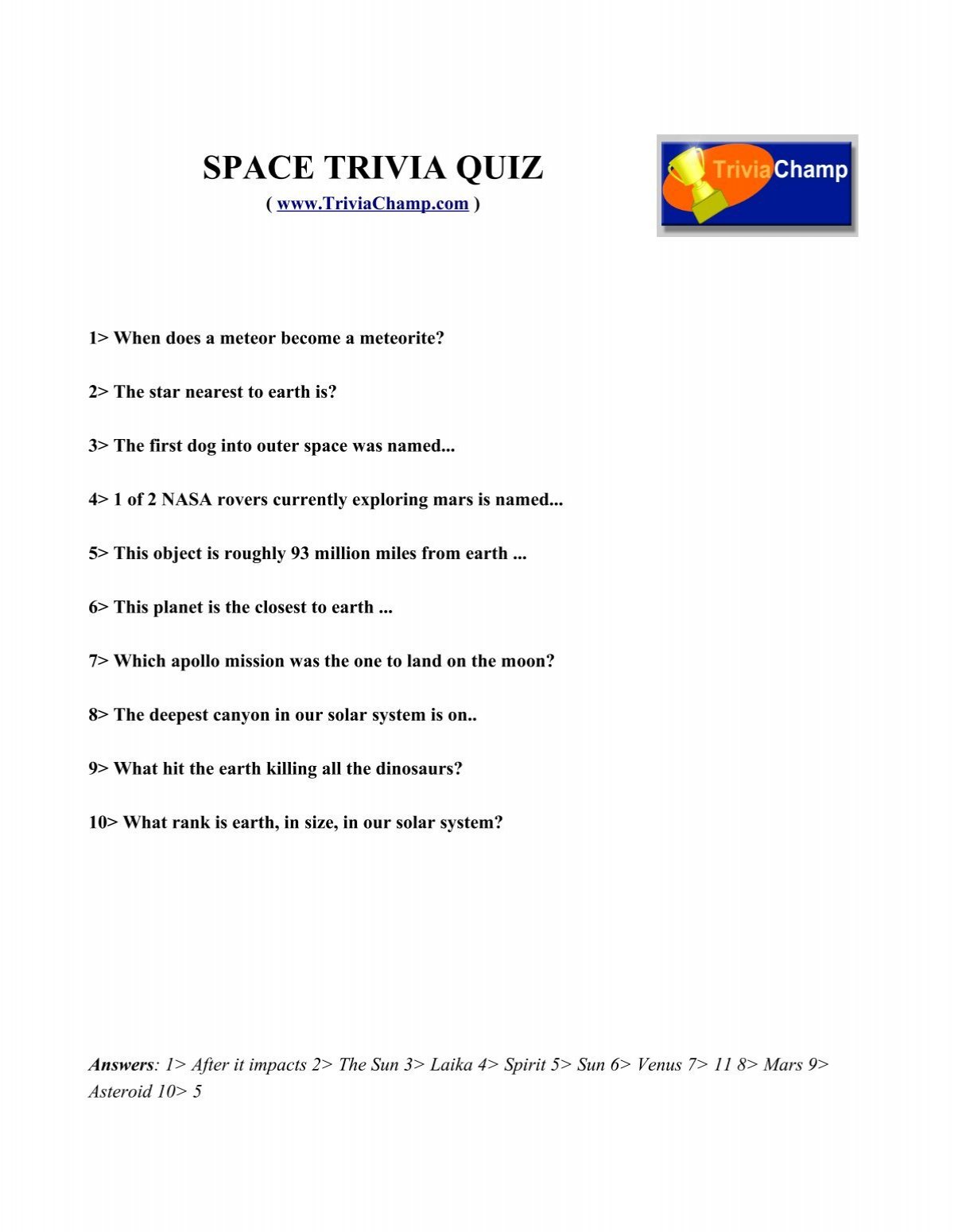 Space Trivia Quiz Trivia Champ