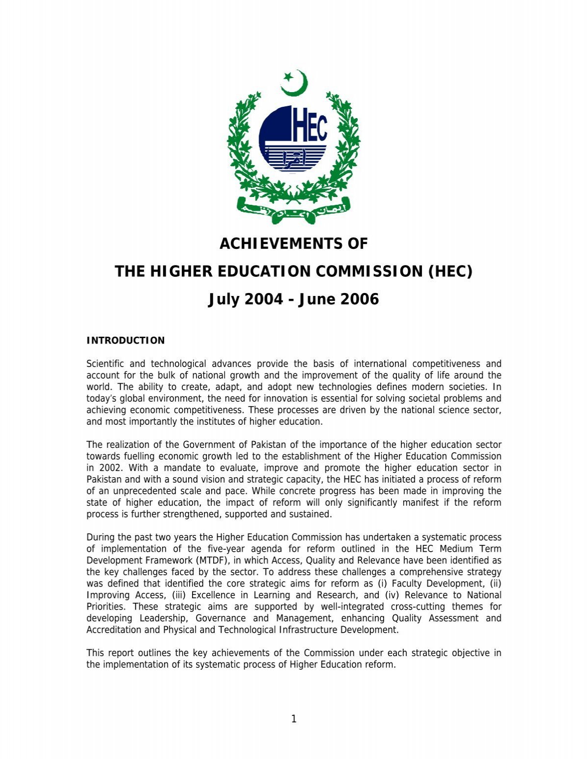 higher education commission report