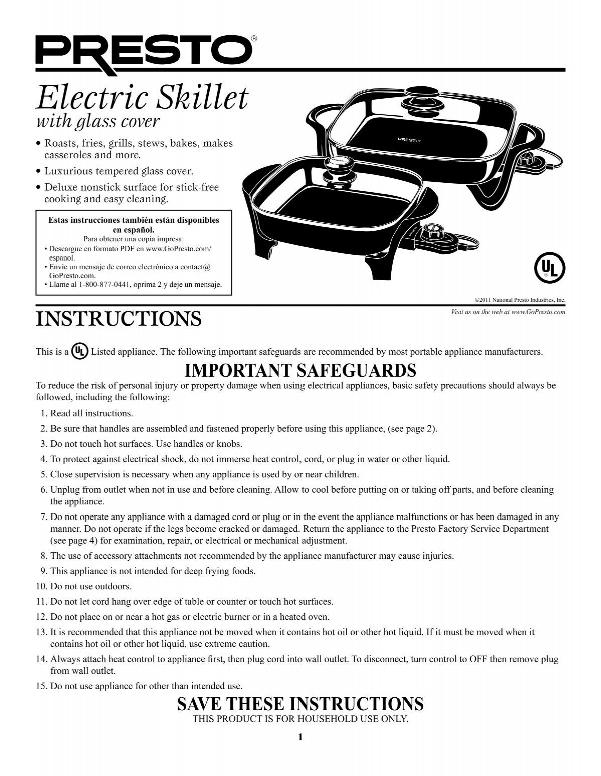 Instruction Manual for the Foldaway™ Skillet - Skillets - Presto®