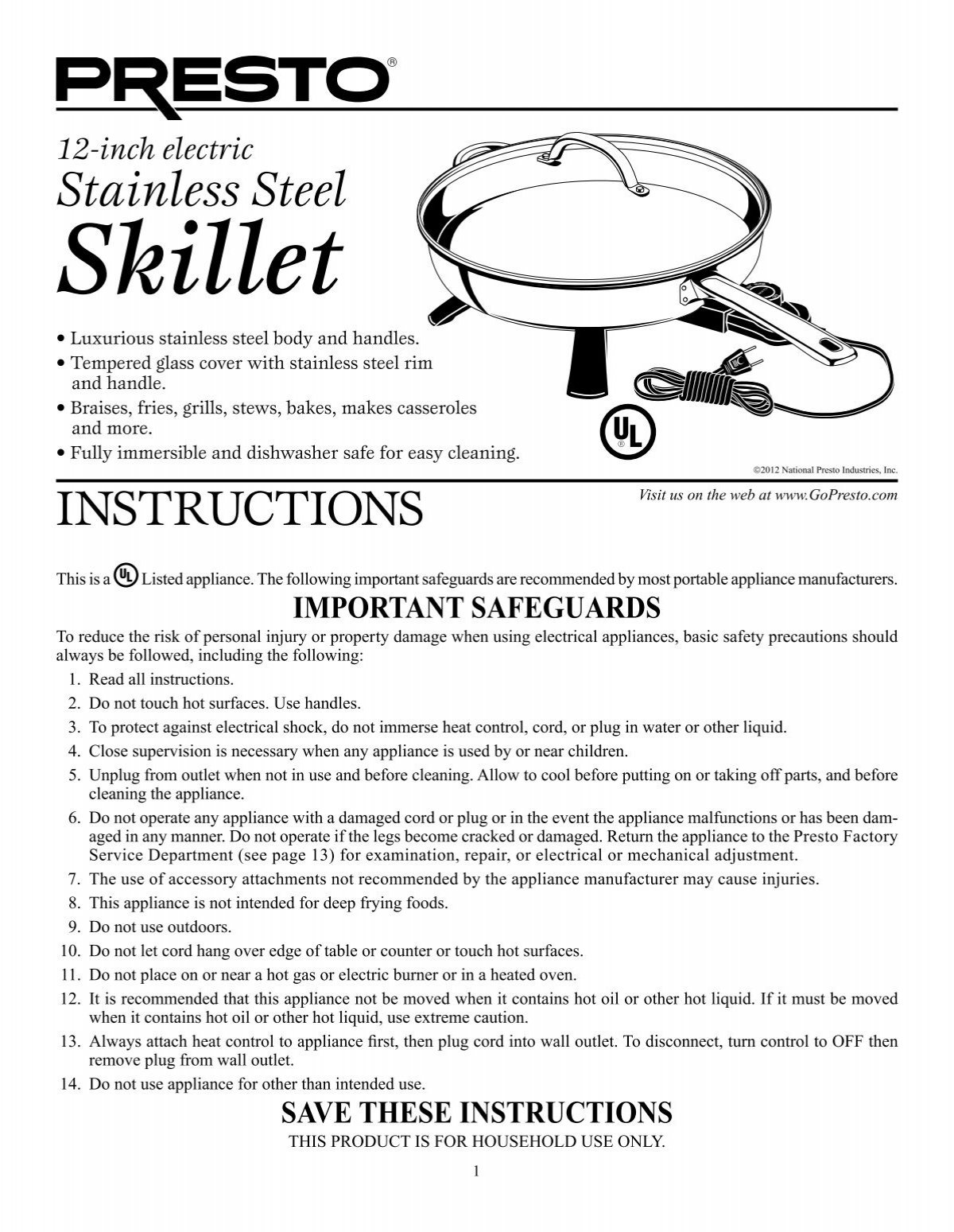Instruction Manual for for Electric Dutch Oven and Buffet Servers - Roaster  Ovens - Presto®
