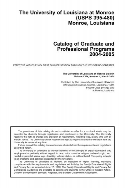 Graduate Catalog - University of Louisiana at Monroe