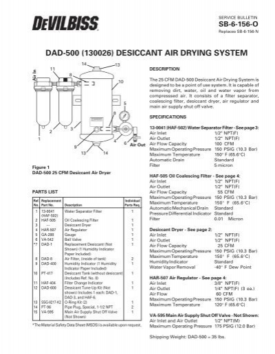 DeVilbiss DEVILBISS 130026 DESICCANT AIR DRYING SYSTEM 