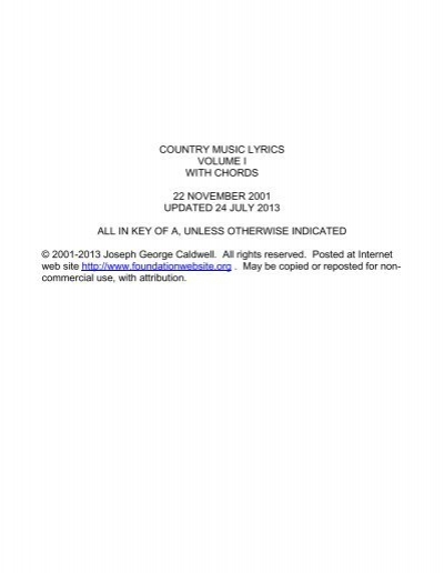 Country Music Lyrics Volume 1 With Chords Foundationwebsite Org