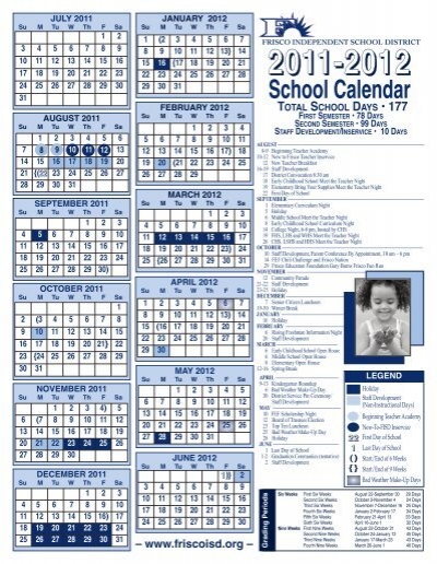 2011 2012 School Calendar Frisco Isd
