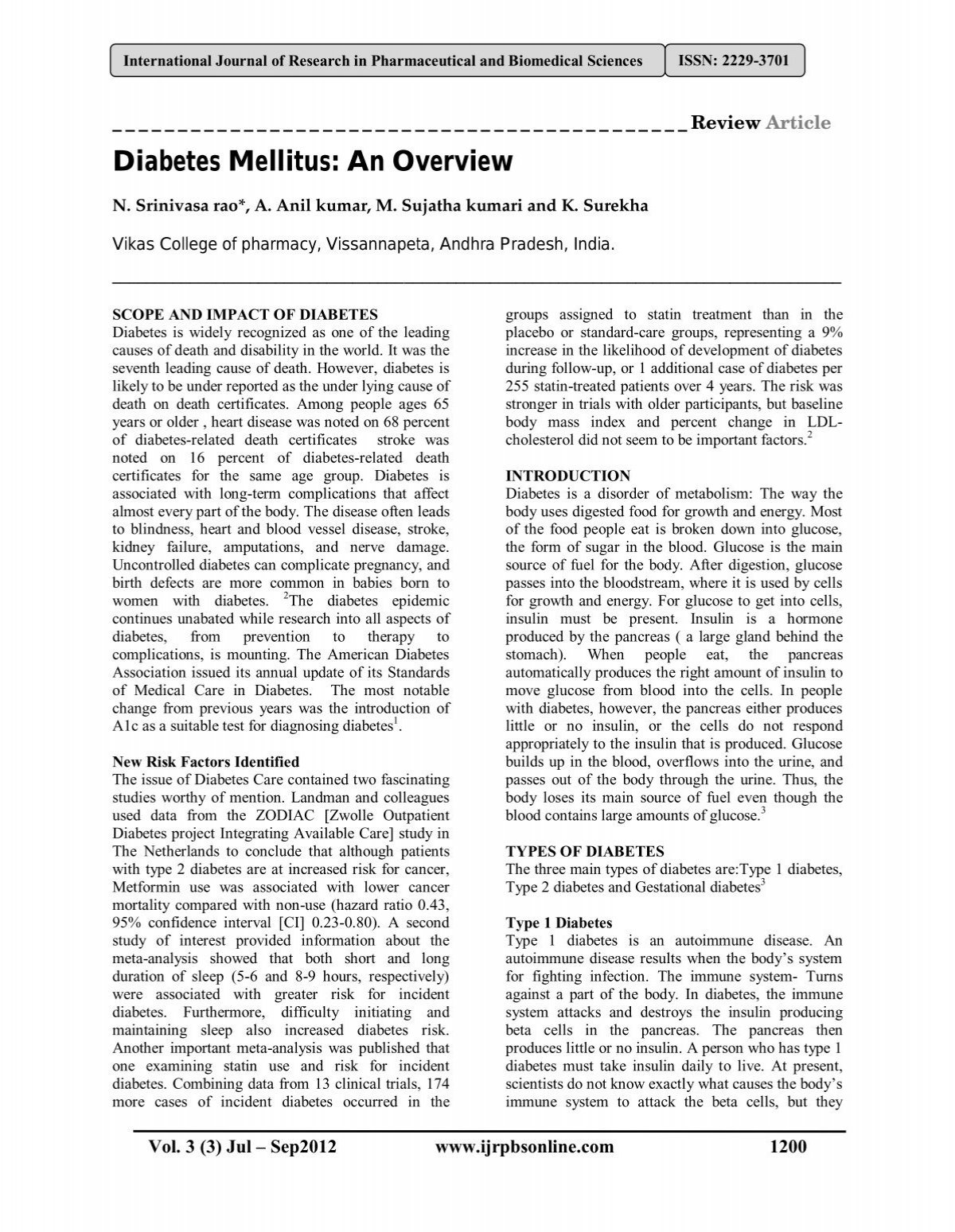 diabetes mellitus research paper