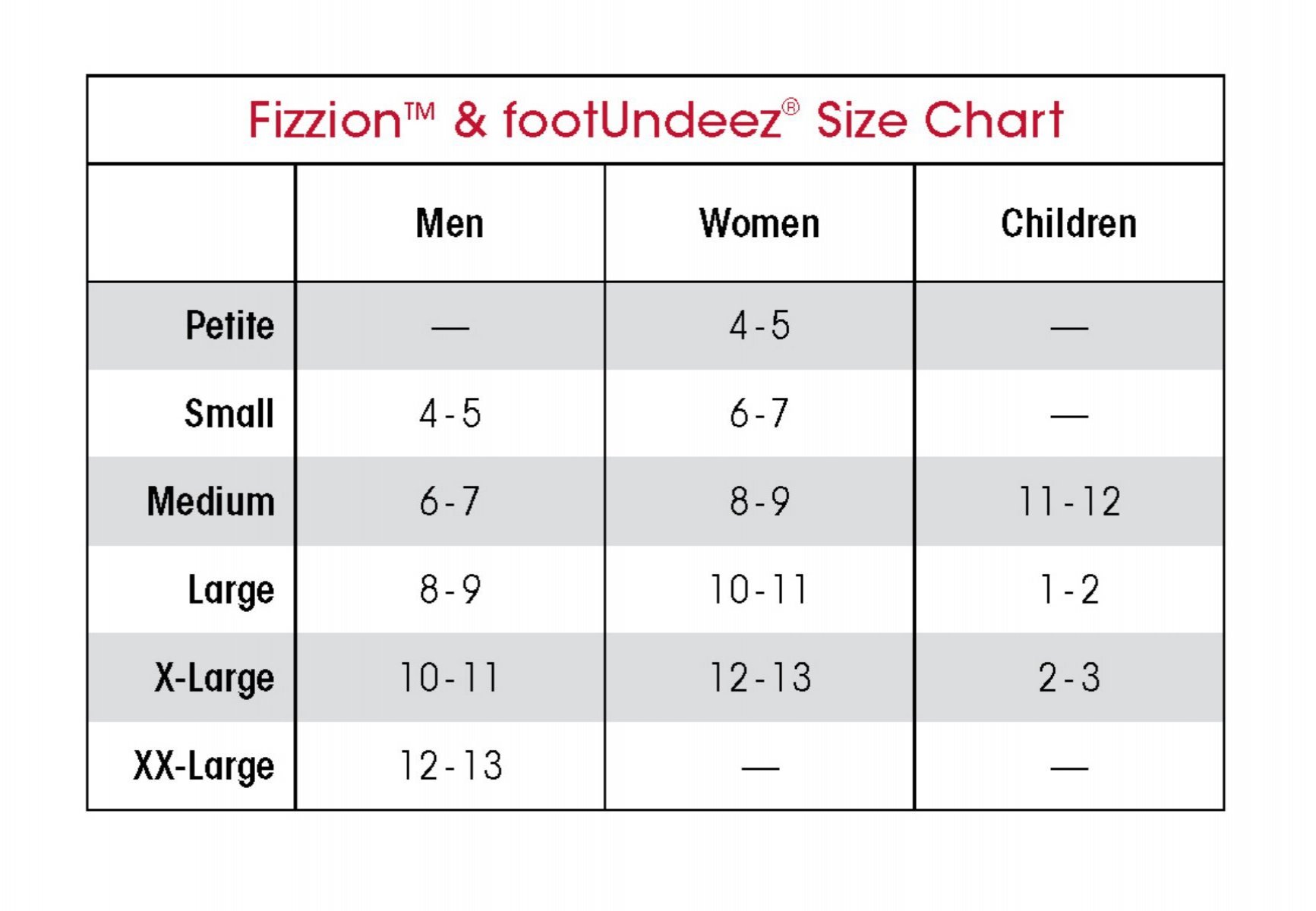 Footundeez Size Chart