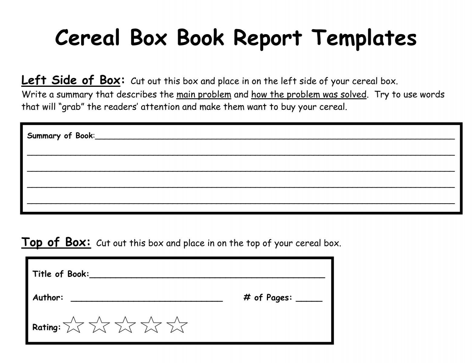 cereal box book report nutrition facts