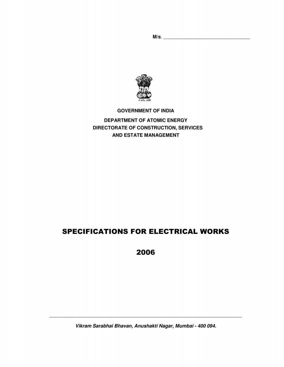 SPECIFICATIONS FOR ELECTRICAL WORKS 2006 - dcsem