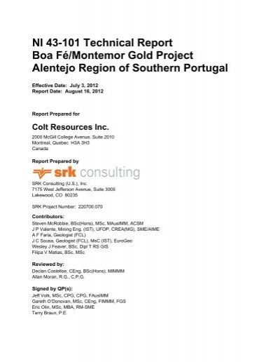 NI 43-101 Technical Report Boa FÃ©/Montemor  - Colt Resources