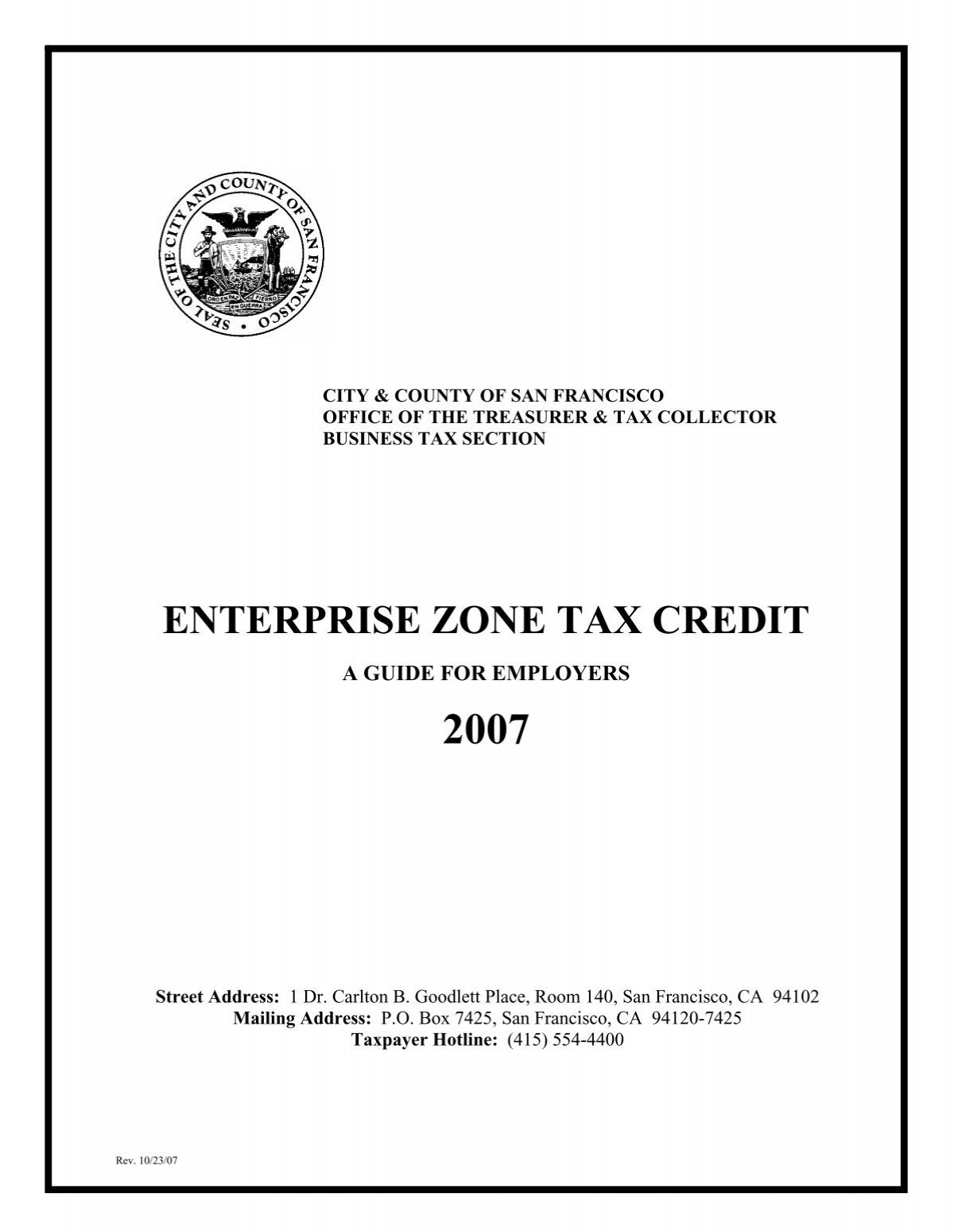 Enterprise Zone Tax Credit Office Of Treasurer And Tax Collector
