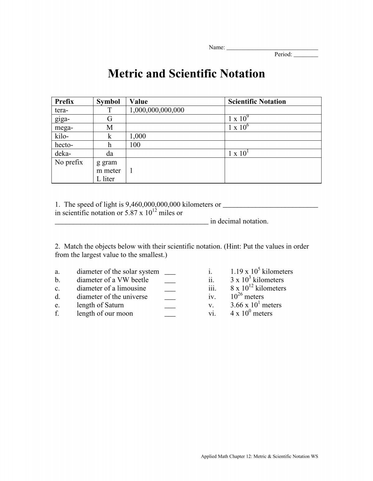 Scientific Notation Math Handbook Transparency Worksheet Answers  scientific notation unit 