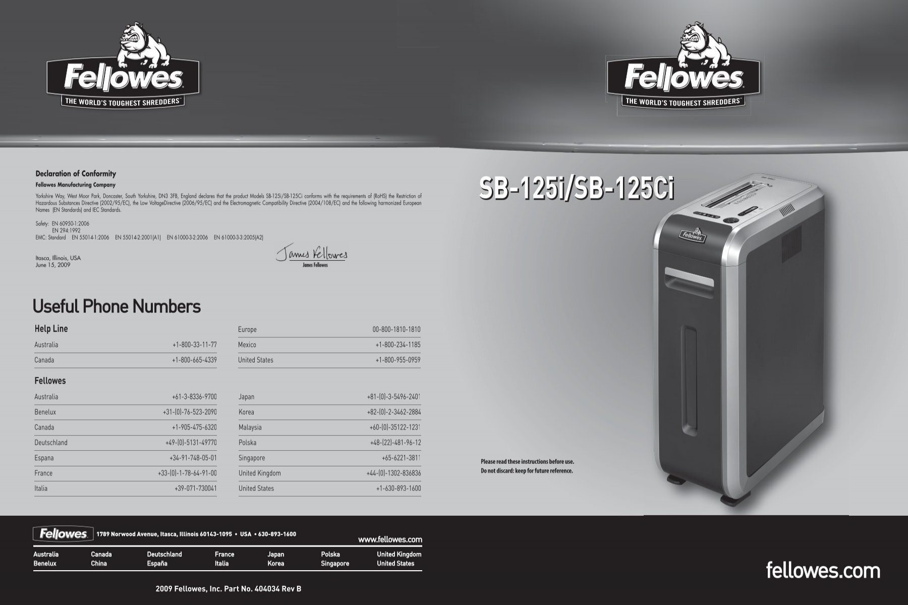 Fellowes C-220I Commercial 20 Sheet Paper Shredder 100% Jam Proof