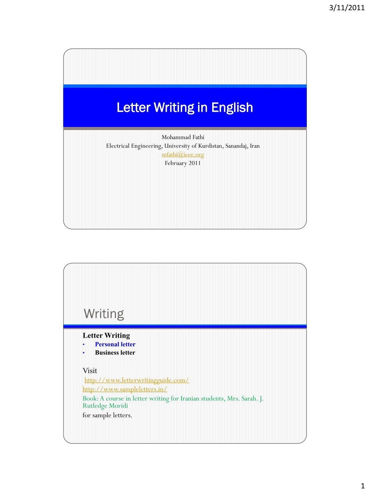Letter Writing in English Writing