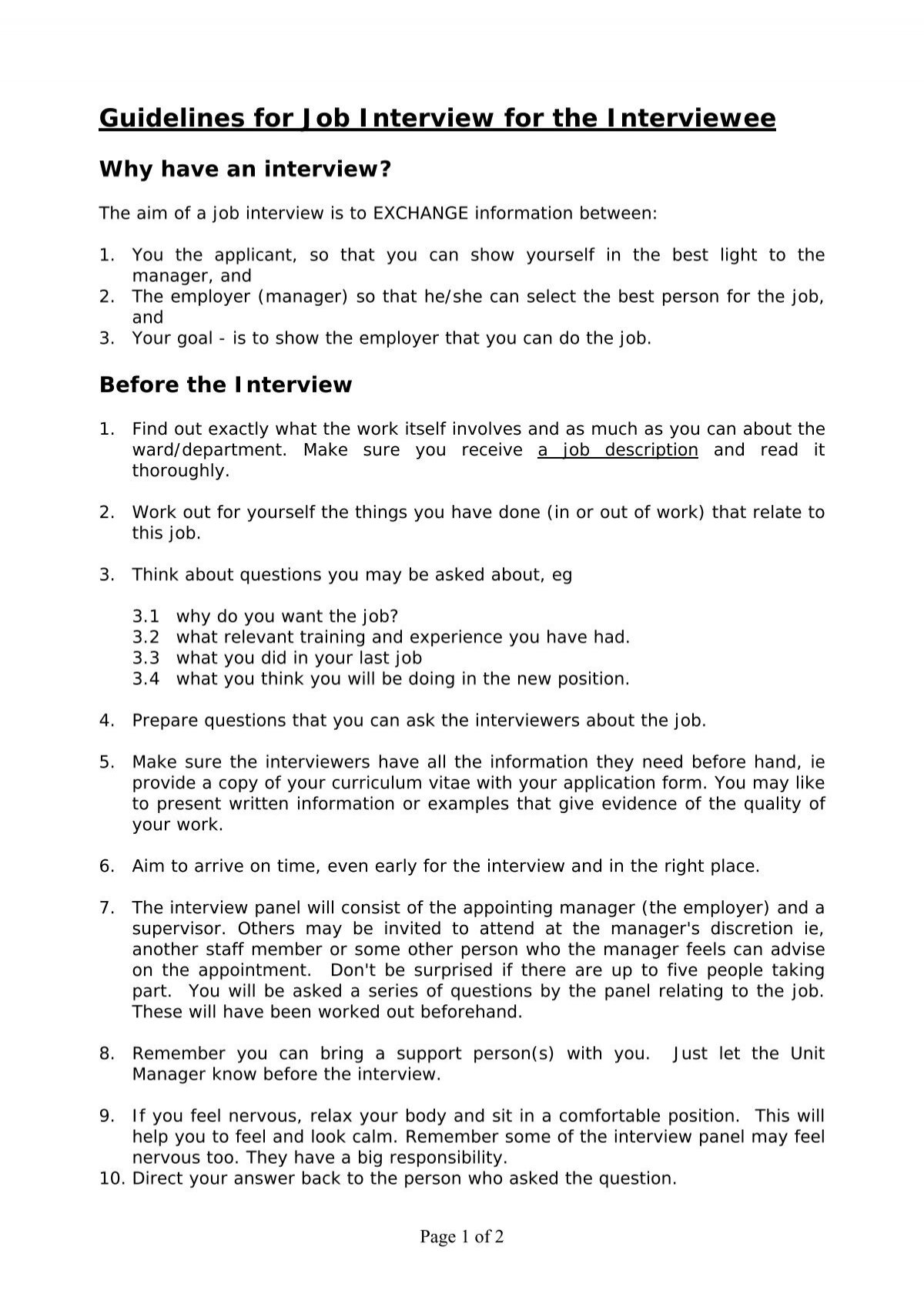 Guidelines for Job Interview for the Interviewee