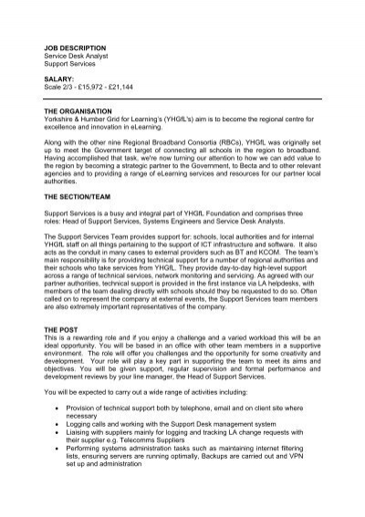 Service Desk Analyst Competency Based Job Description Pdf Yhgfl