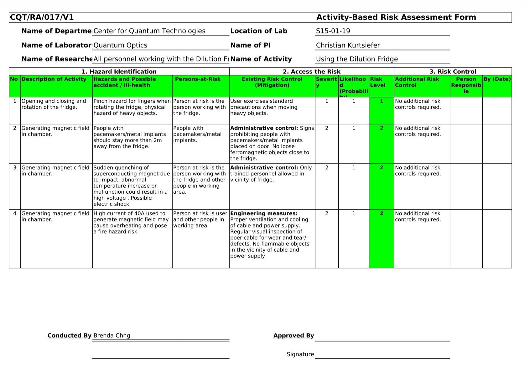 CQT/RA/017/V1 Activity-Based Risk Assessment Form