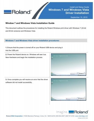 hensynsløs hul Tochi træ Windows 7 Driver Installation - Support - Roland DGA Corporation