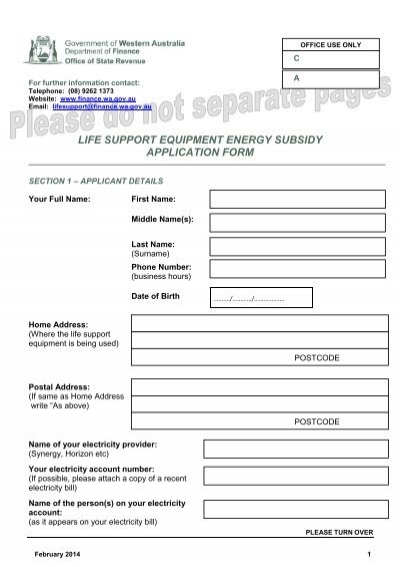 Life Support Equipment Electricity Subsidy Application Form