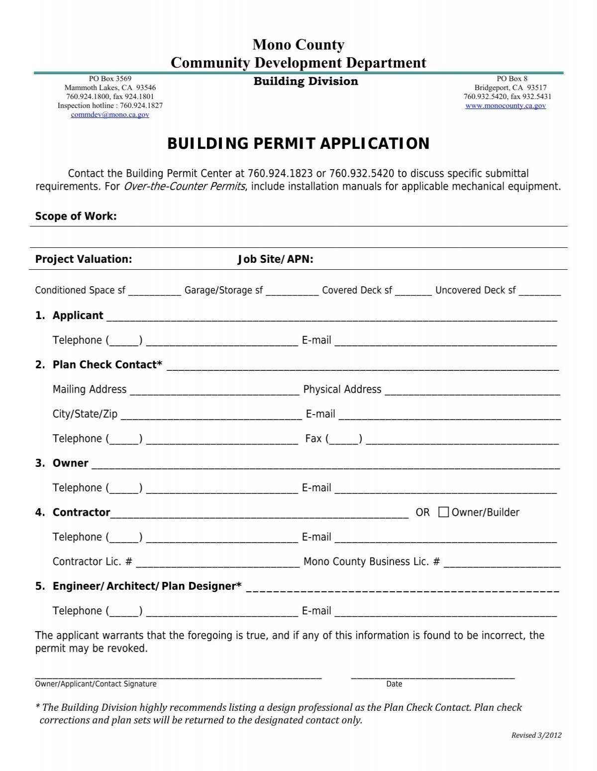 Building Permit Applications - Mono County - State of California