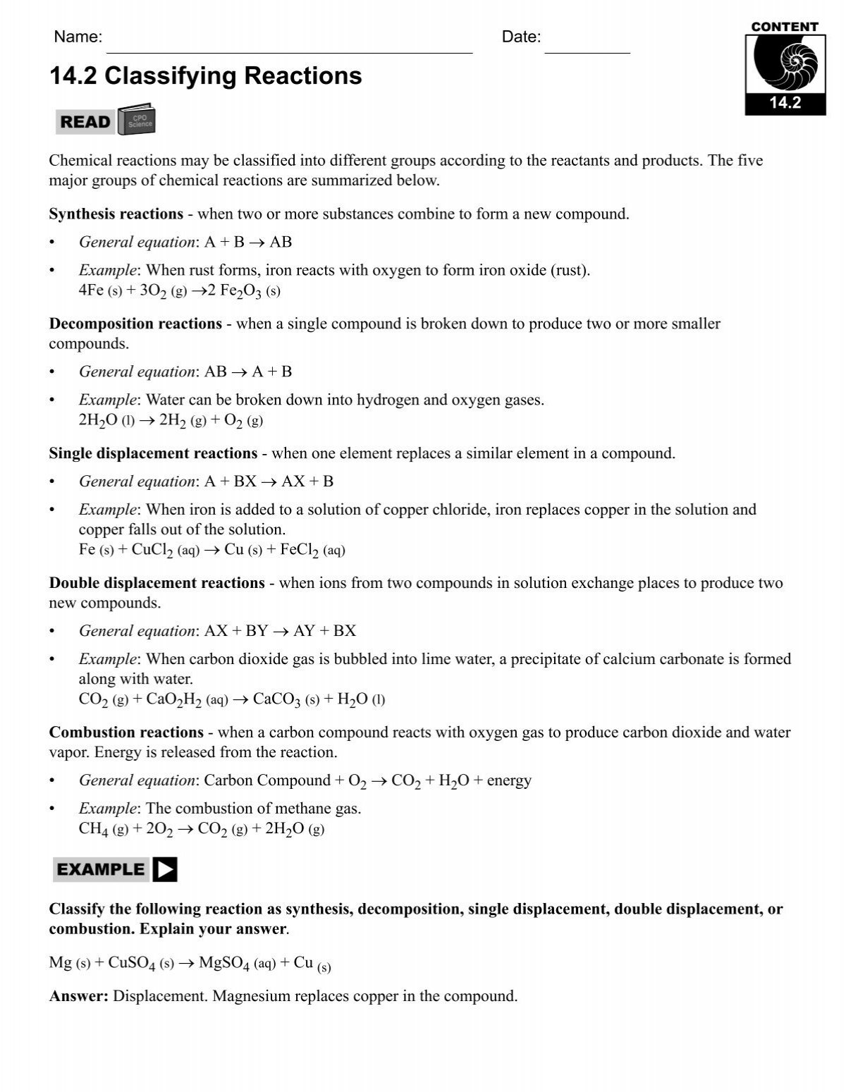 Classifying Reactions Worksheet Free Worksheets Library  Download and Print Worksheets  Free 