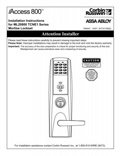 Installation Instructions - Access Control Solutions from ASSA ABLOY