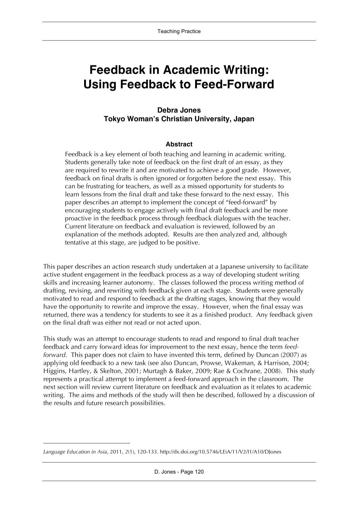 feedback on academic essays
