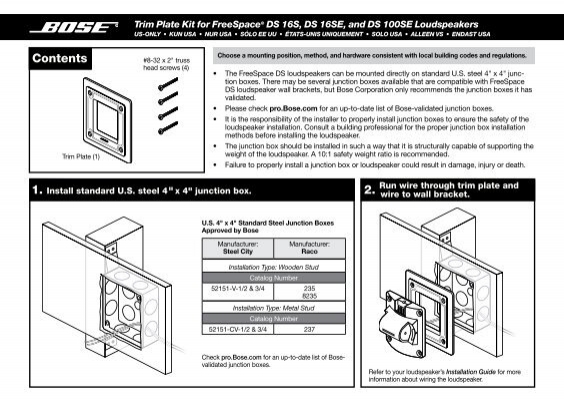 オーディオ機器 スピーカー Install Guide - Bose FreeSpace DS 16S, DS16SE, and DS100Se 