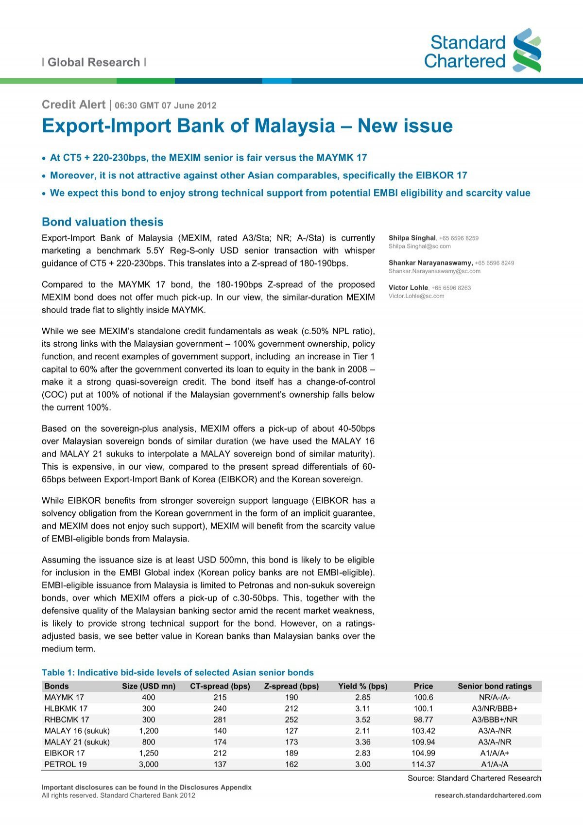 Export Import Bank Of Malaysia A New Issue Standard Chartered