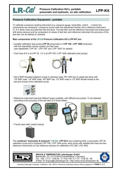 LR-Cal LPP-Kit-PA Pneumatic Pressure Calibration Kit ±1% Full Scale Accuracy 