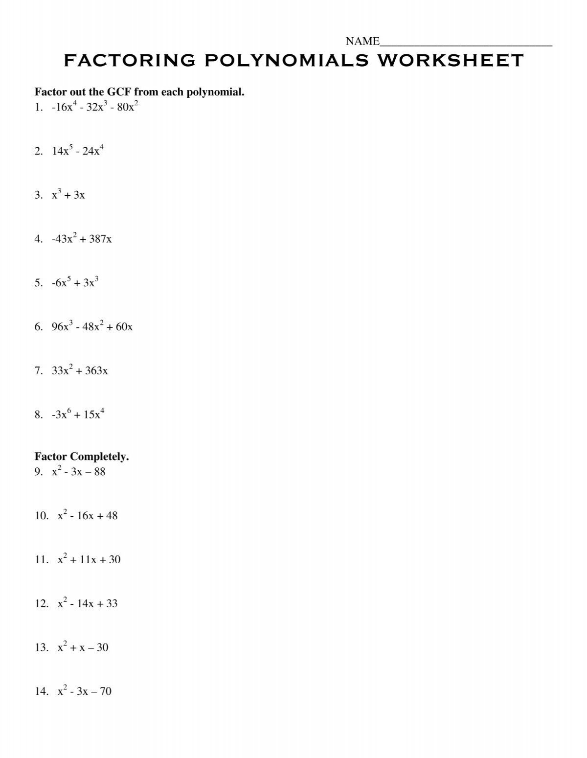 factoring polynomials worksheet grade 8