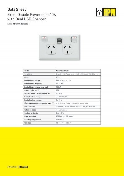Additional Safety WHITE HPM XL-SERIES DOUBLE POWERPOINT 10A 3-Pin Standard