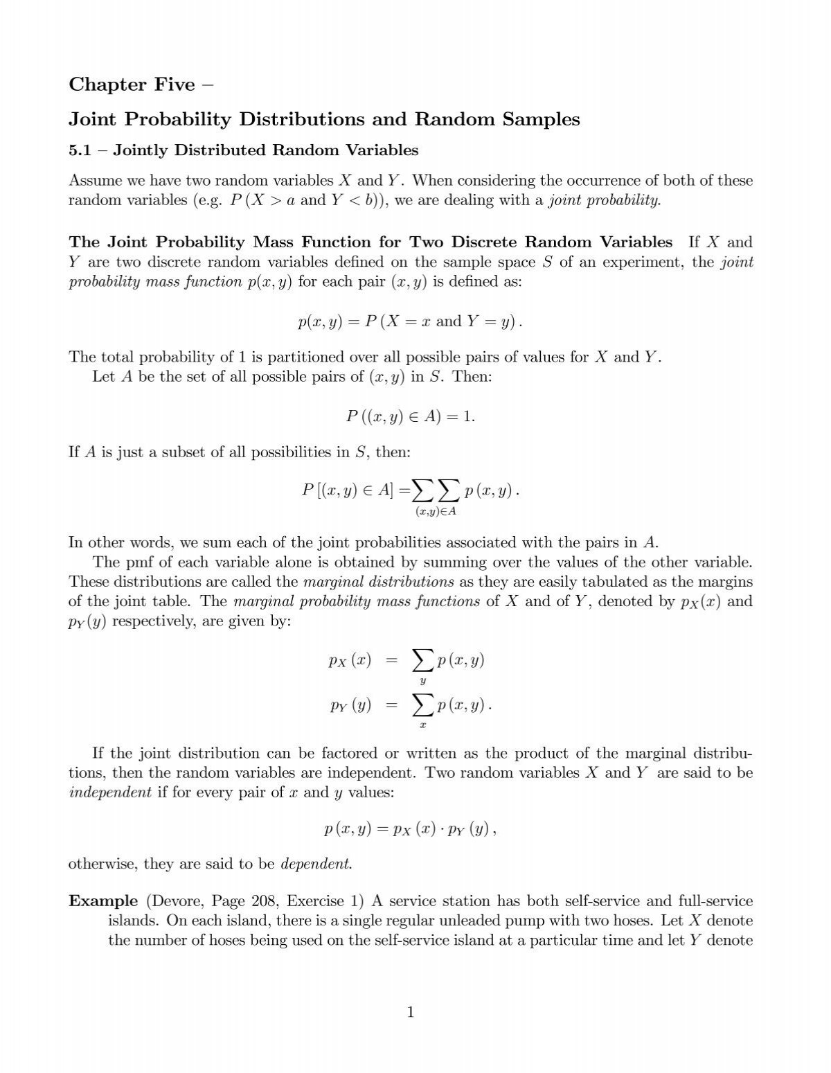 Chapter Five A Joint Probability Distributions And Random Samples
