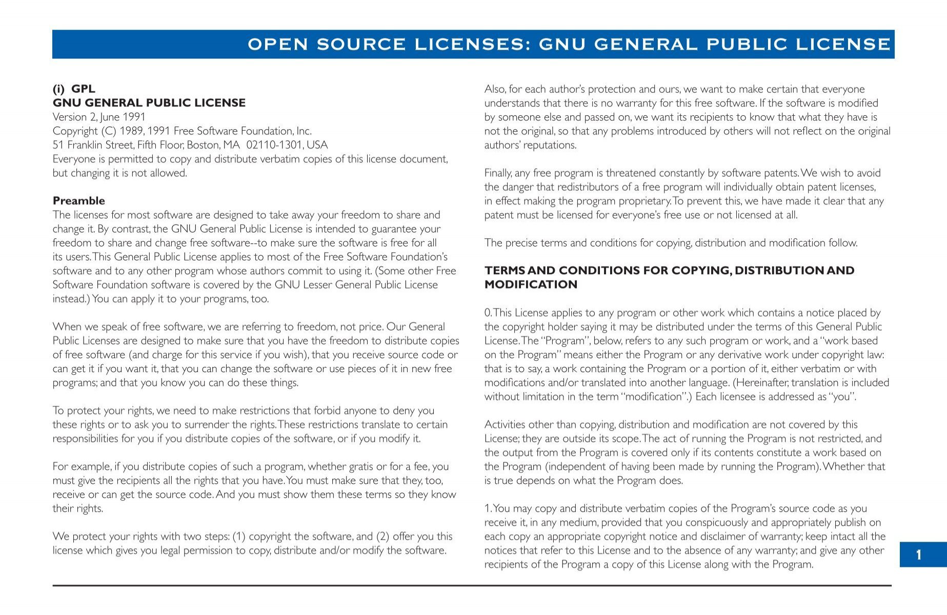 Open Source Licenses Gnu General Public License Pace