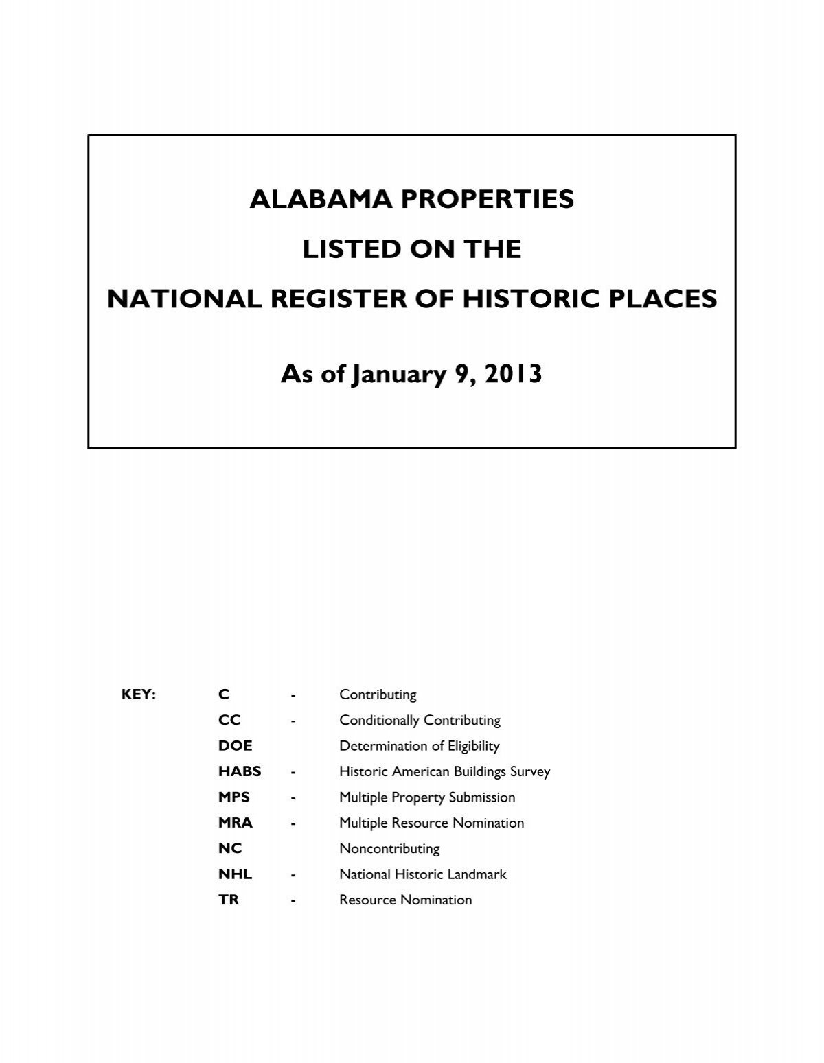 List Of Properties In Alabama Included In The National Register Of
