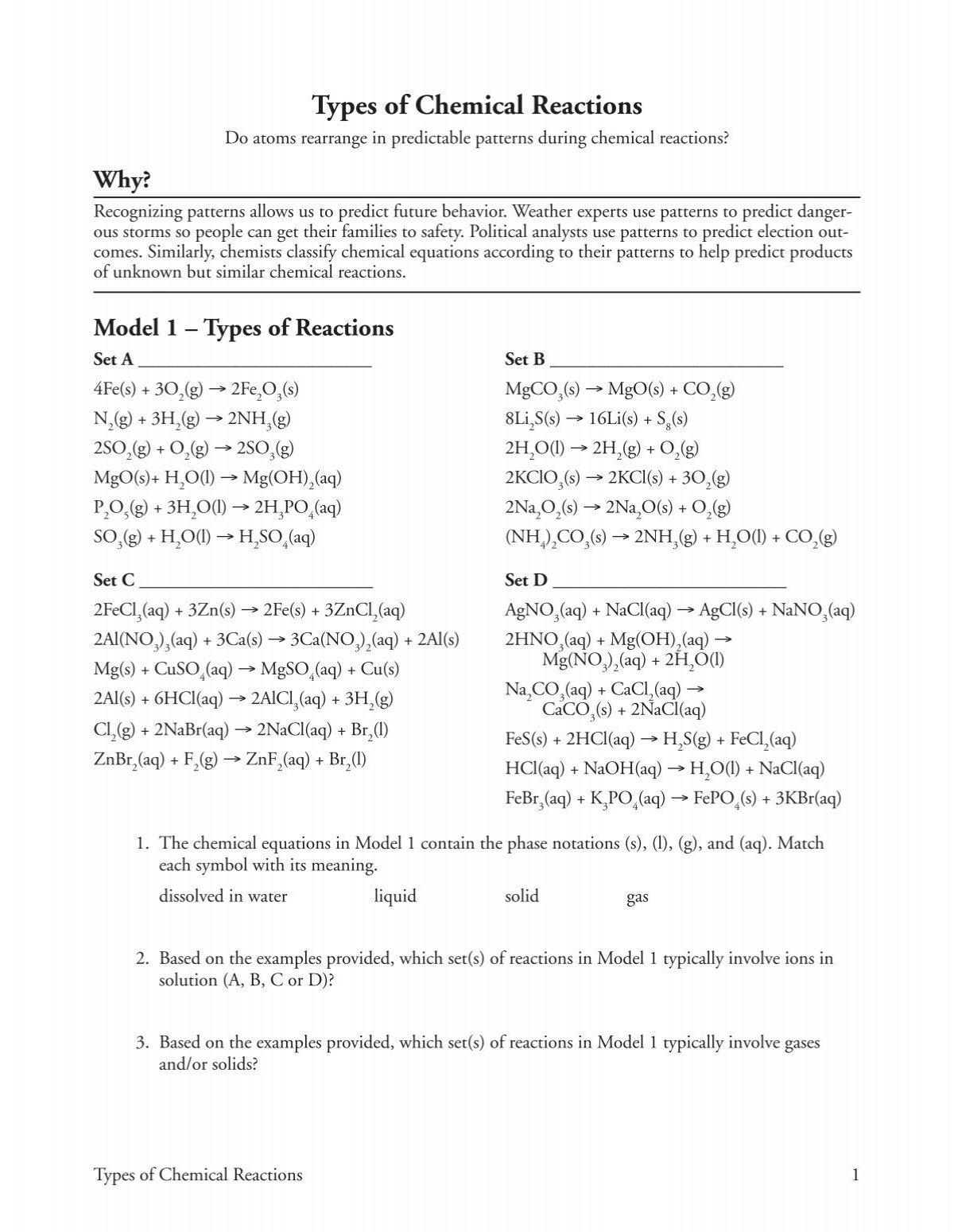 21 Types Of Chemical Reactions S Pdf Seabreeze High School