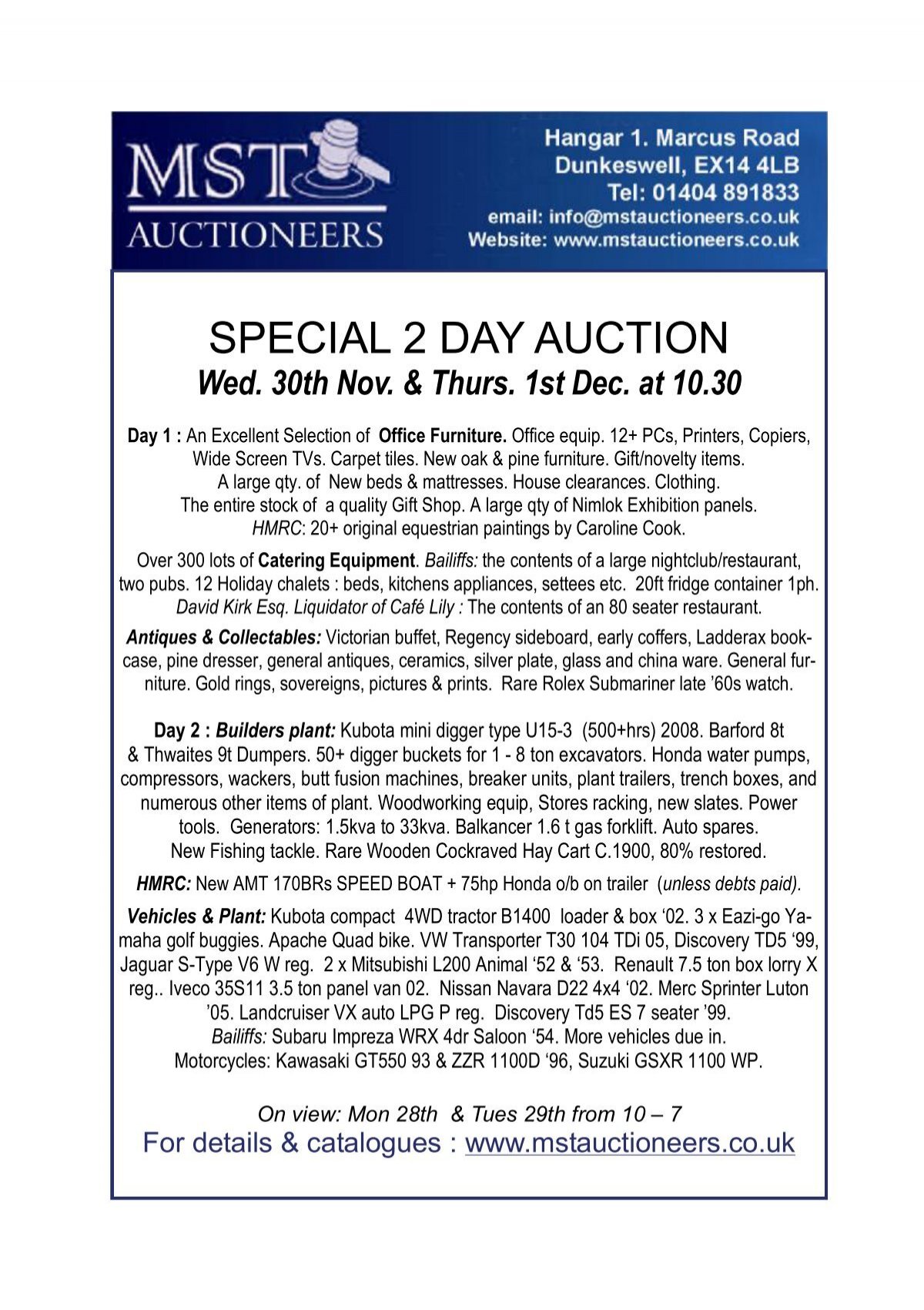Cat Cover 30th nov 1st Dec 2011 - MST Commercial Auctioneers