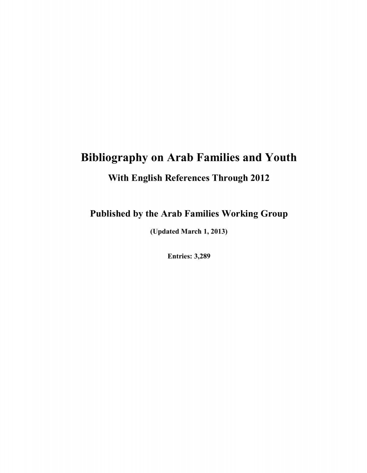 English Bibliography on Arab Families and Youth