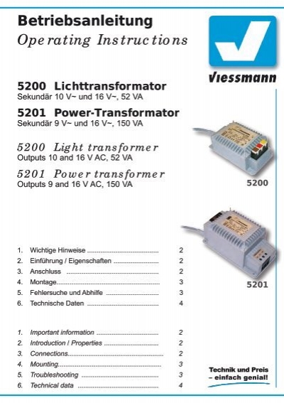 52 VA Viessmann 5200 Lighting transformer 16 V