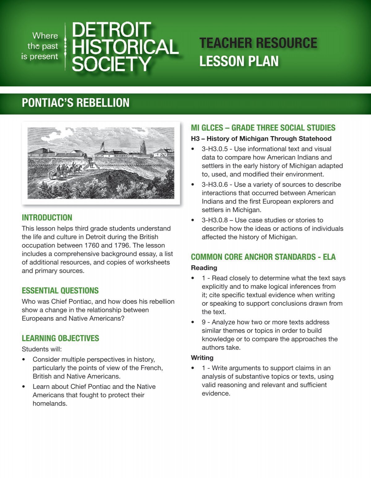 Teacher Resource Lesson Plan Detroit Historical Museum