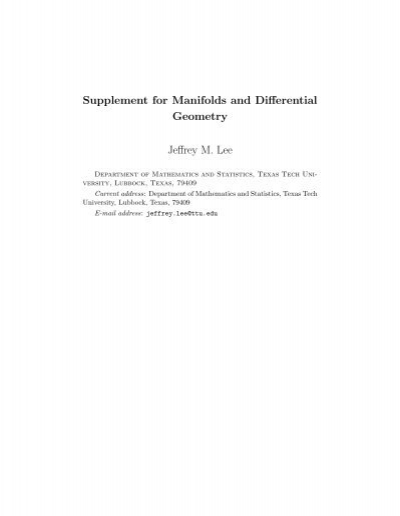 Supplement for Manifolds and Differential Geometry Jeffrey M. Lee