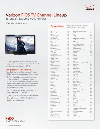 Verizon FiOS TV Channel Lineup