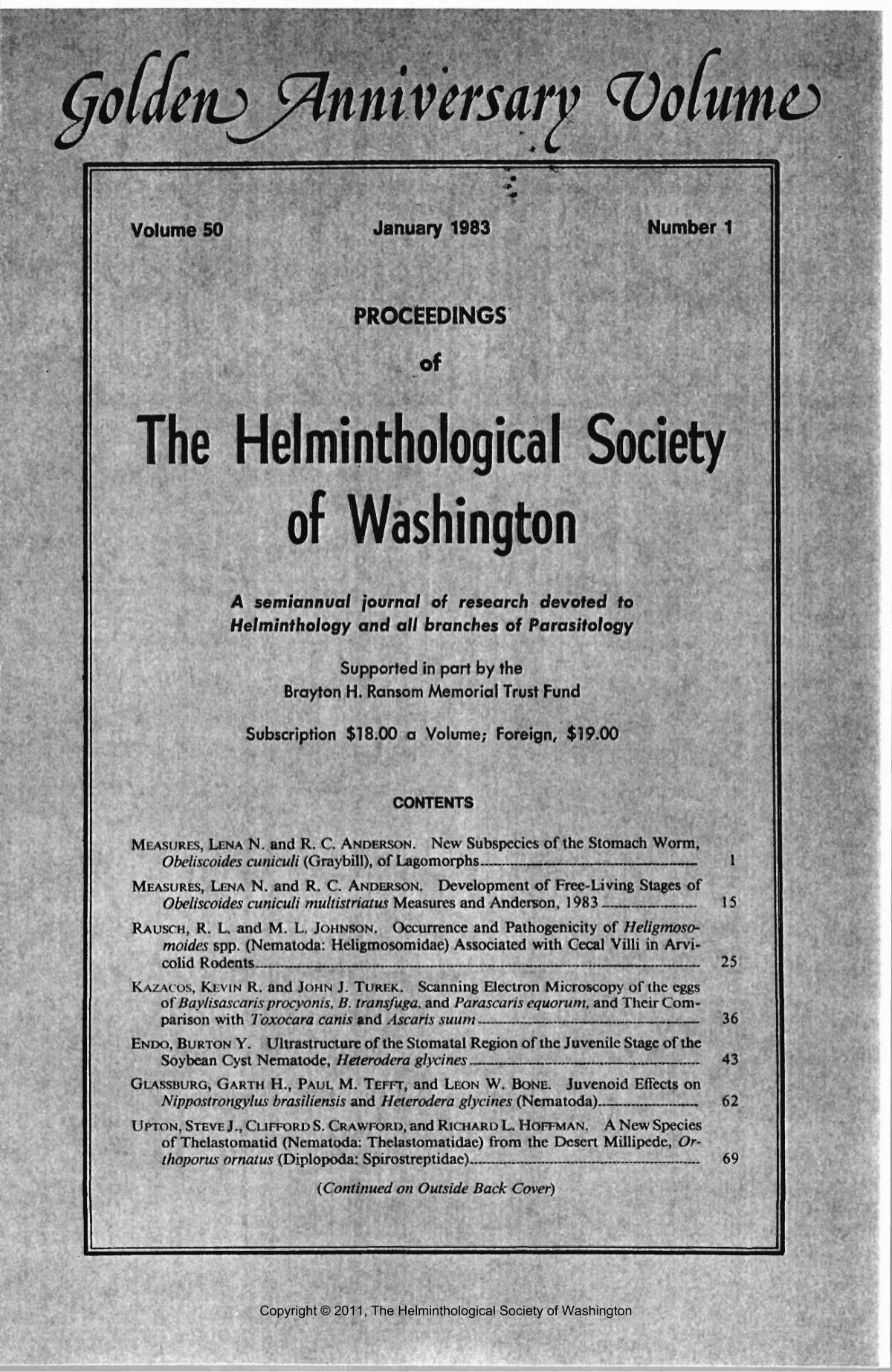 The Helminthological Society of Washington - Peru State College