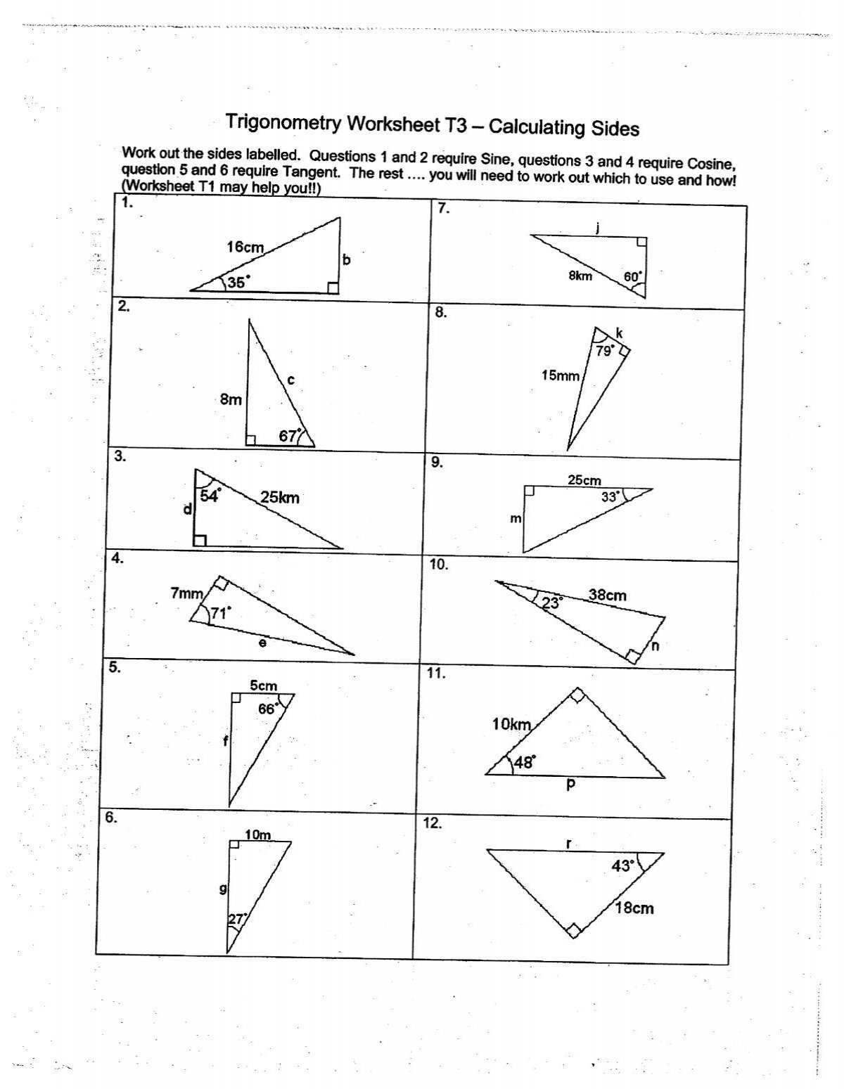 trigonometry-worksheet-t3-calculating-sides-answers