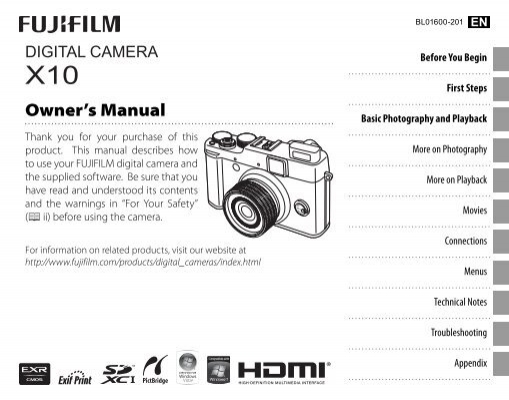 FUJIFILM X10 PRINTED INSTRUCTION MANUAL USER GUIDE 148 PAGES 